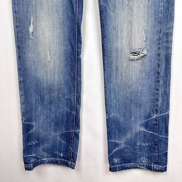 Vintage 90s Y2K London Jeans Boyfriend Straight Sz 8 Distressed Blue Denim Patch - Picture 4 of 11
